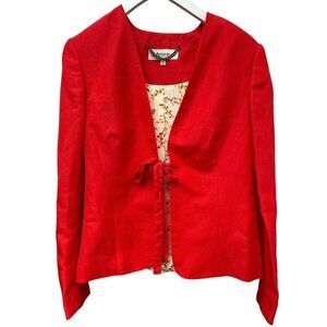 J. Peterman Red Blazer Size 4 Silk Linen Blend Tie Front Womens Preppy Jacket